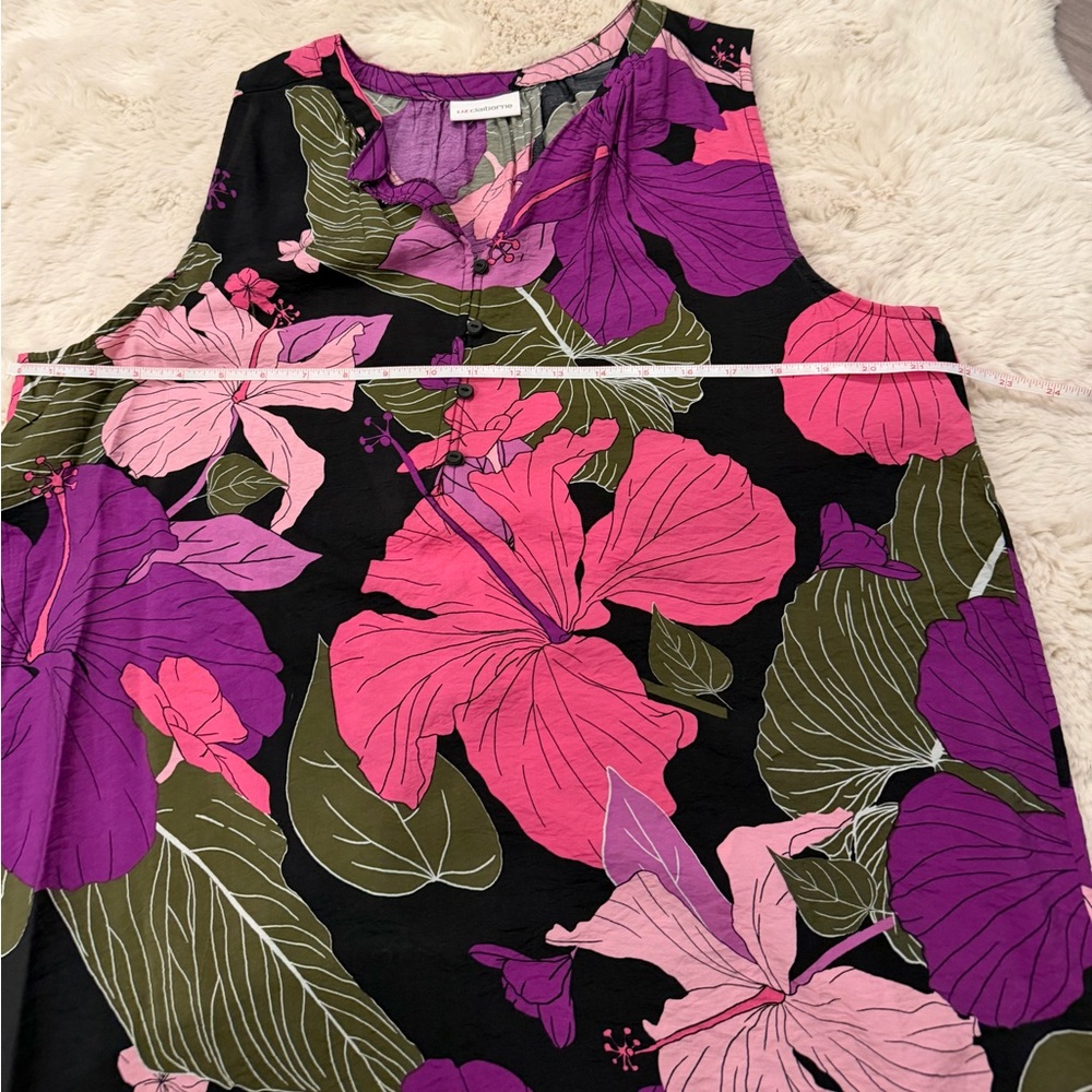 NWOT Liz Claiborne Black Sleeveless Top with Pink Floral Print - Picture 3 of 5